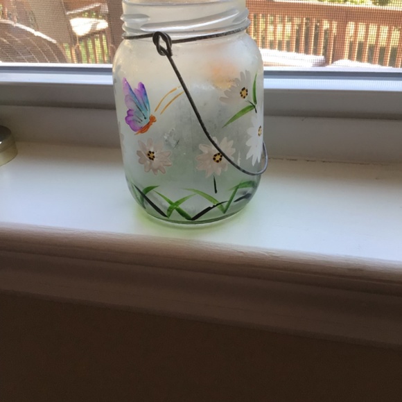 Hand painted Antique Mason Jar votive 4.5” h x 3.5” w - Picture 4 of 7